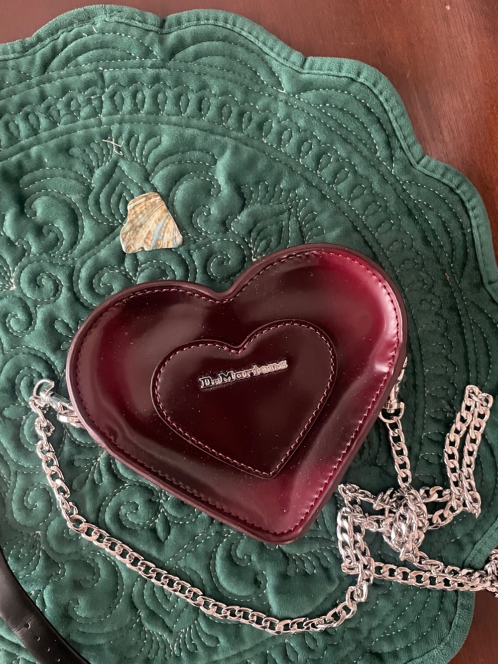 Dr. Martens Wine Heart-Shaped Crossbody Bag with Silver Chain